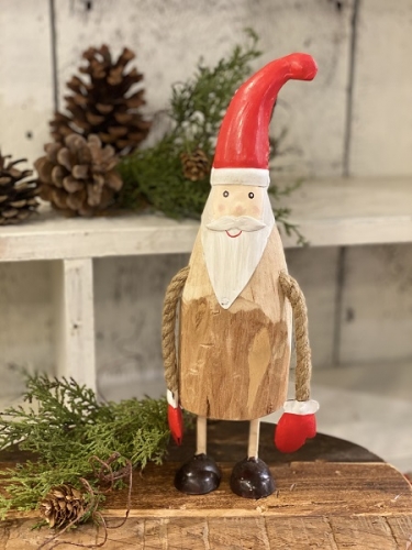 WOODEN SANTA WITH METAL MITTENS
